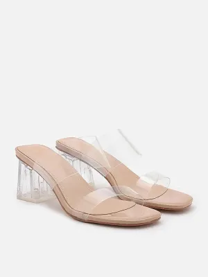Alexandra Neutral Clear Strap Heels
