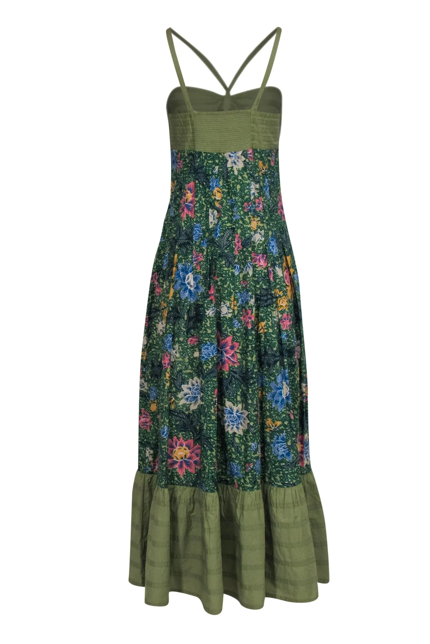 Anthropologie - Green & Multicolor Floral Print Cotton Maxi Dress Sz 6