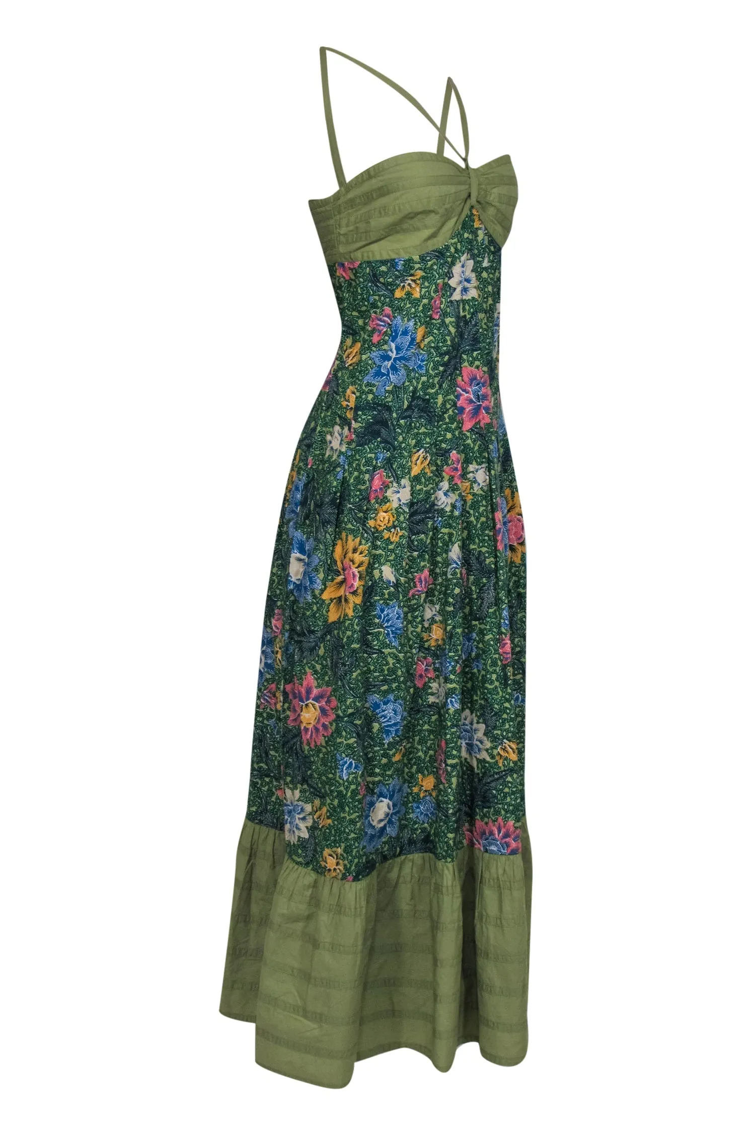 Anthropologie - Green & Multicolor Floral Print Cotton Maxi Dress Sz 6