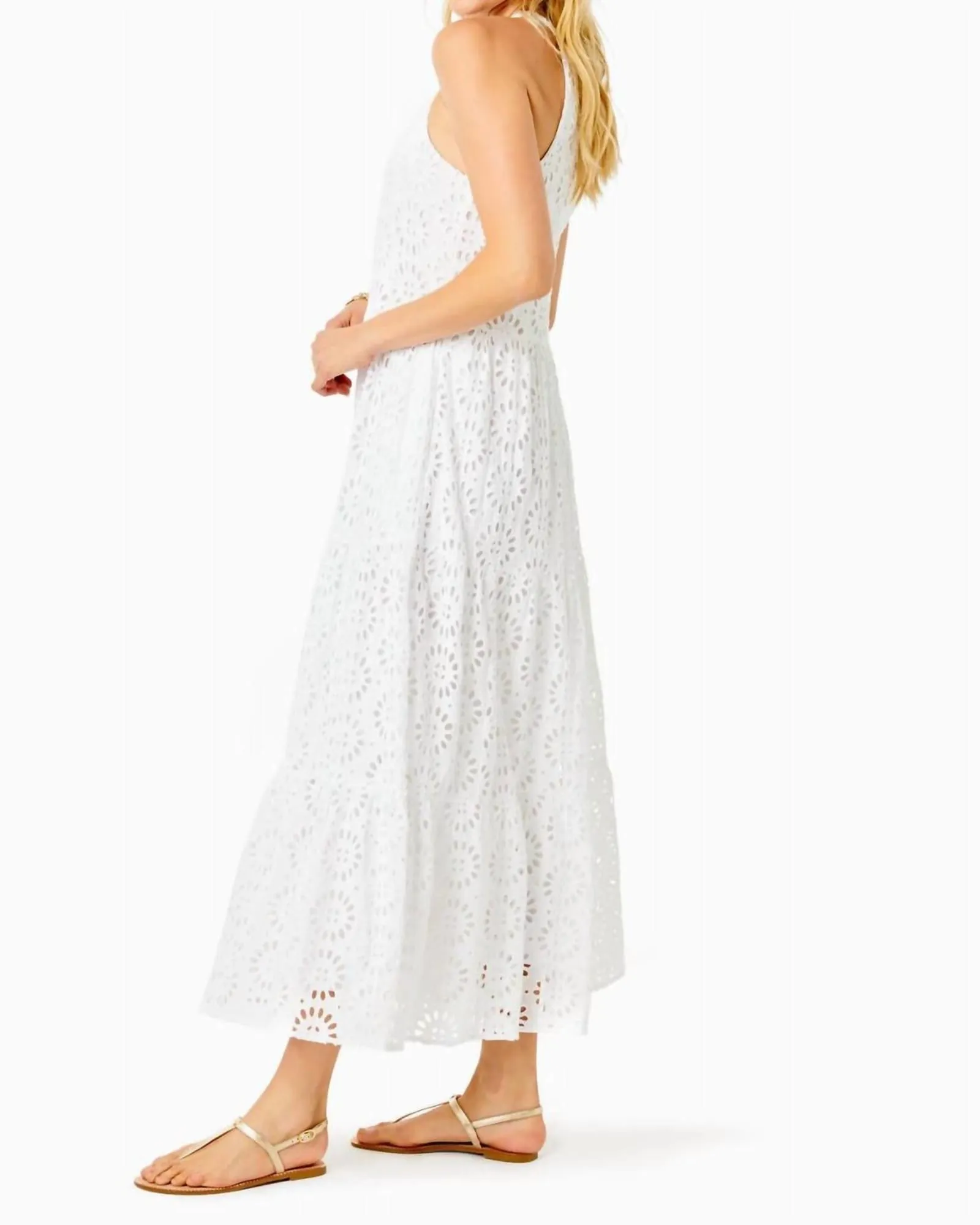 Beccalyn Eyelet Maxi Dress in Resort White Oversized Pinwheel Rayon Eyelet | Resort White Oversized Pinwheel Rayon Eyelet