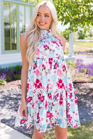 Bright And Breezy Sleeveless Mock Neck Floral Dress