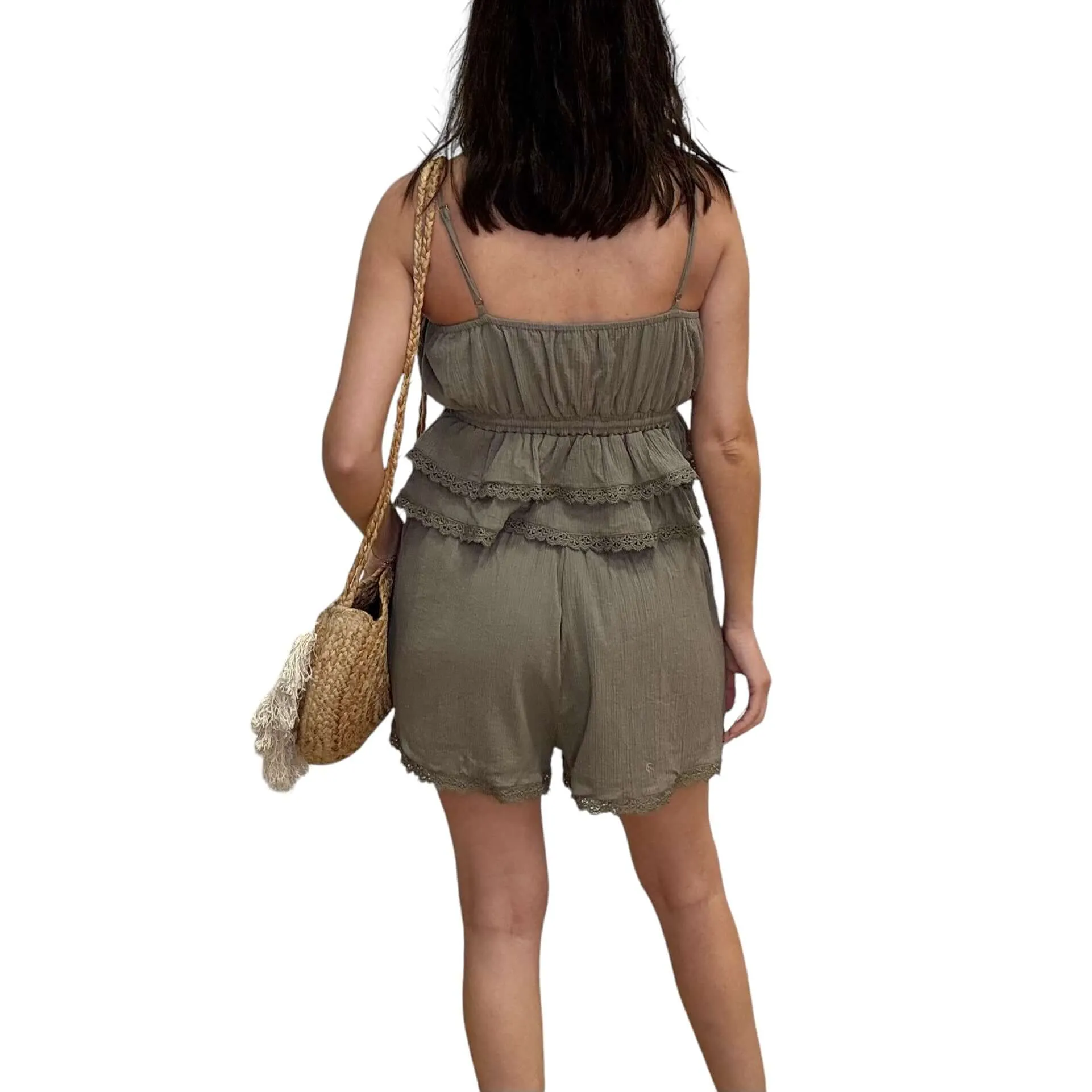 Gauze Lace Trim Cami and Shorts Set