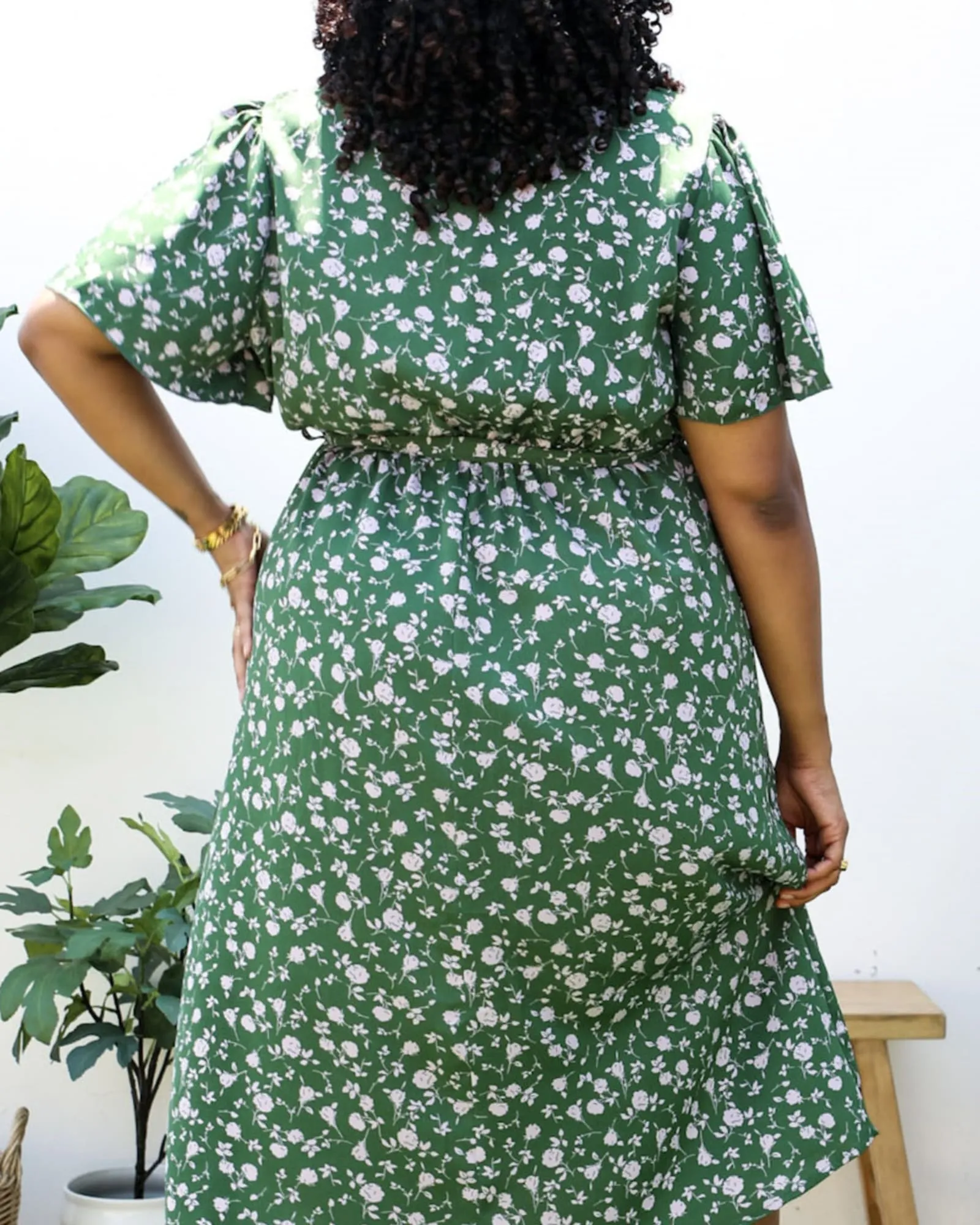 Green Maxi Dress with White Floral Print | Green