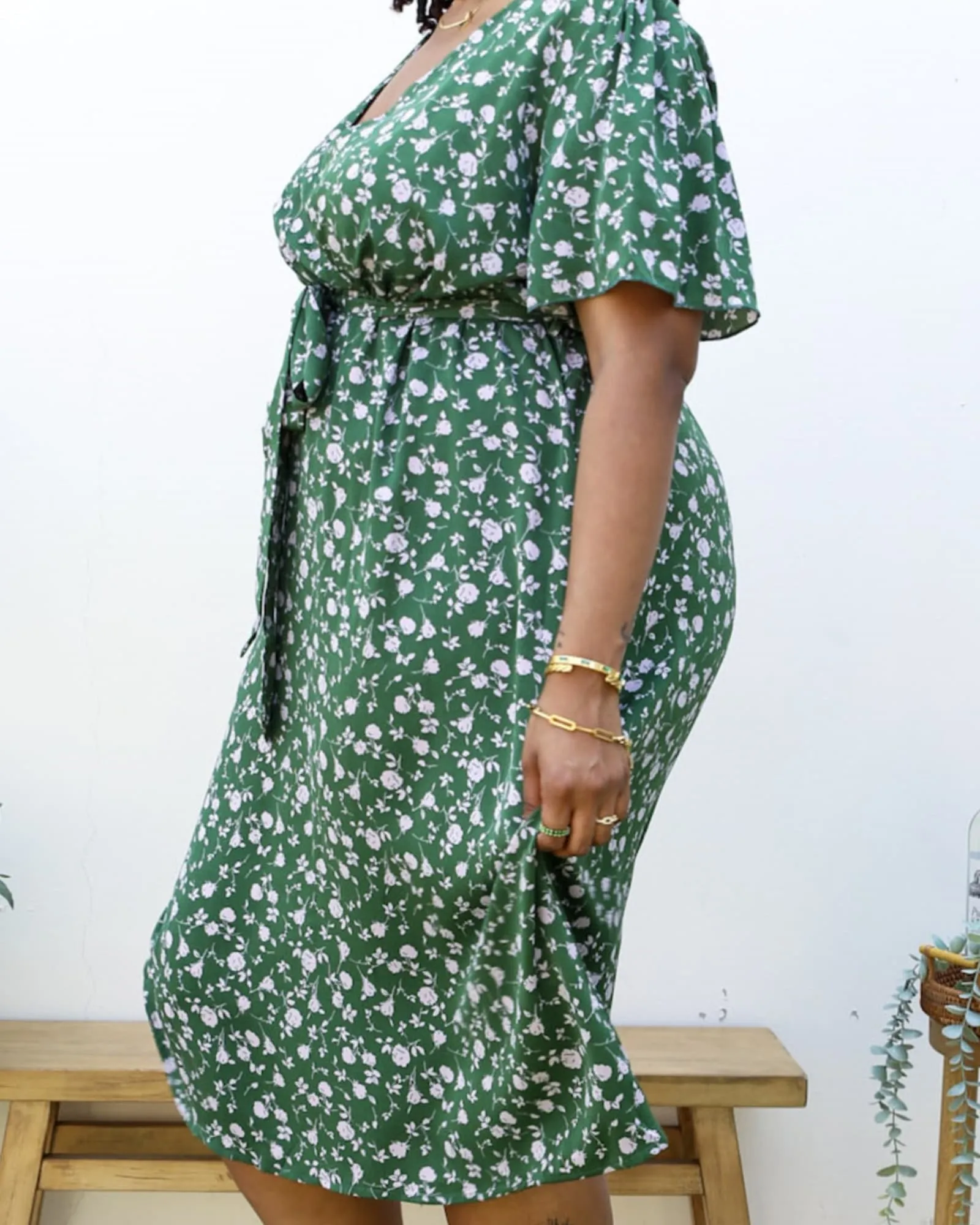 Green Maxi Dress with White Floral Print | Green