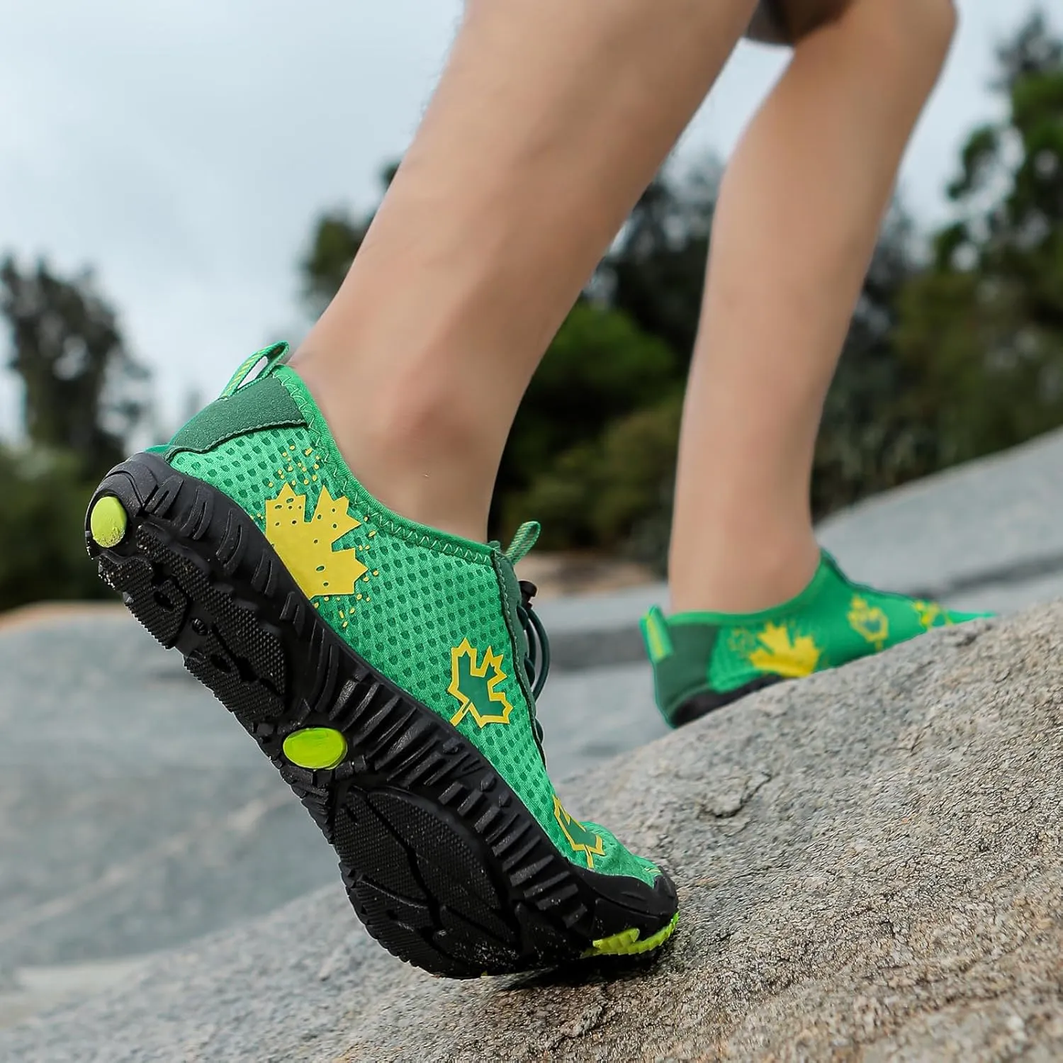 Hiking Barefoot Shoes for Women Men Wide Toe Box&Zero Drop Grounded Footwear,Quick Dry Non-Slip Travel Walking Trail Shoes,Fashion Maple Leaf Athletic Water Resistant Barefoot Footwear