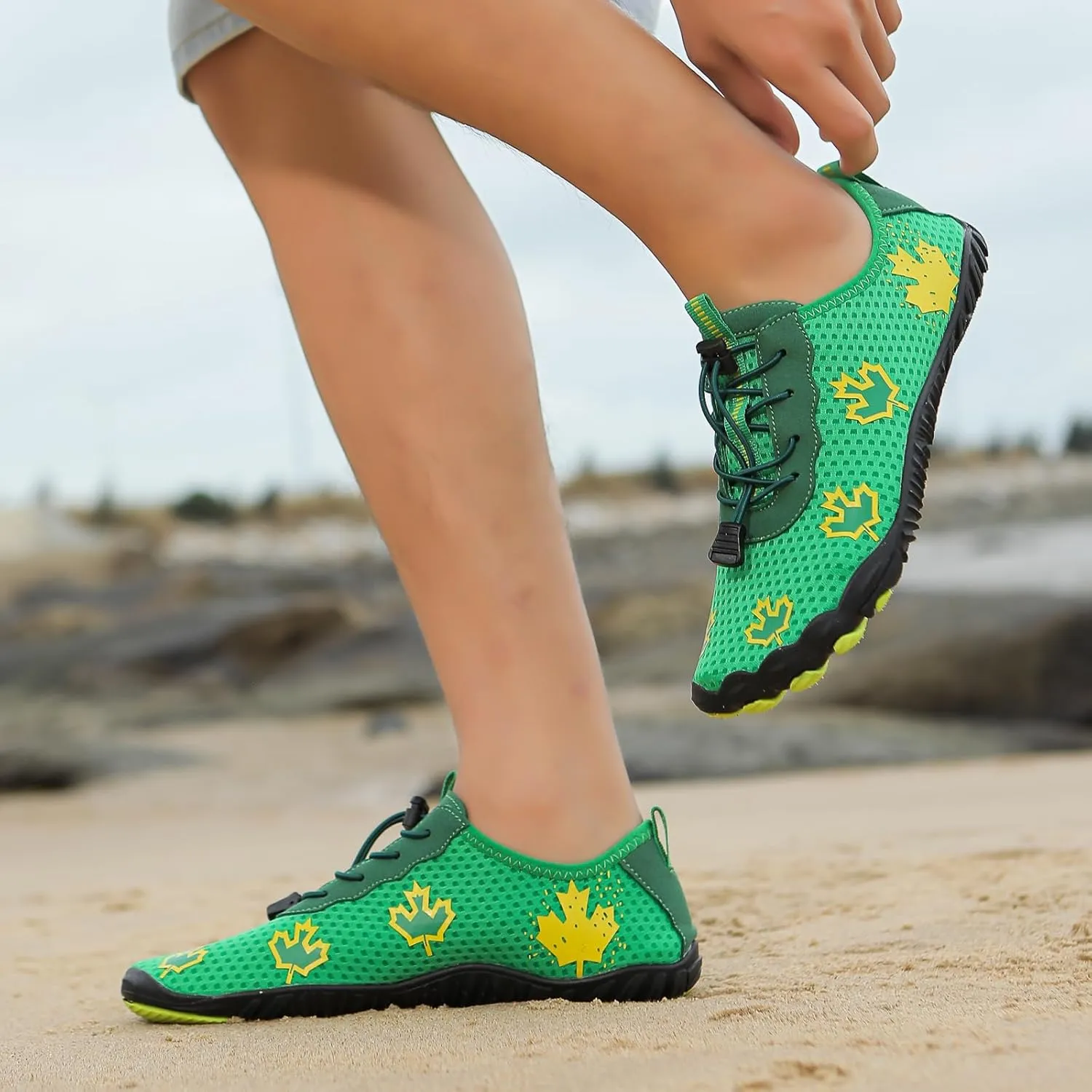 Hiking Barefoot Shoes for Women Men Wide Toe Box&Zero Drop Grounded Footwear,Quick Dry Non-Slip Travel Walking Trail Shoes,Fashion Maple Leaf Athletic Water Resistant Barefoot Footwear