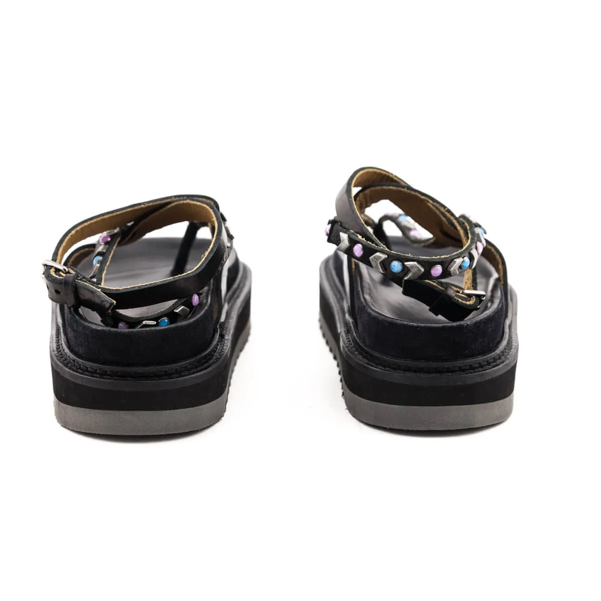 Isabel Marant Black Leather Studded T-Strap Platform Sandals Size US 5 | EU 35