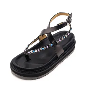 Isabel Marant Black Leather Studded T-Strap Platform Sandals Size US 5 | EU 35