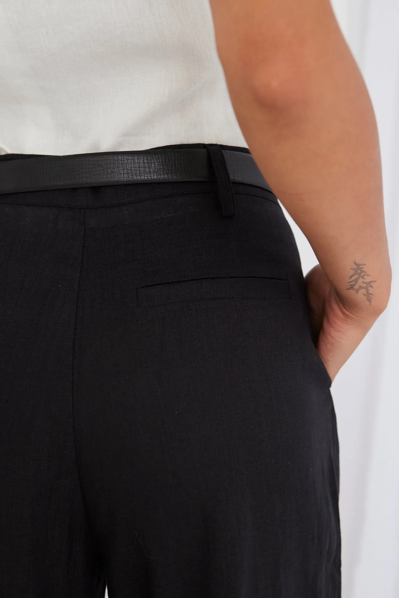Island Black Linen Pleat Front Wide Leg Pant
