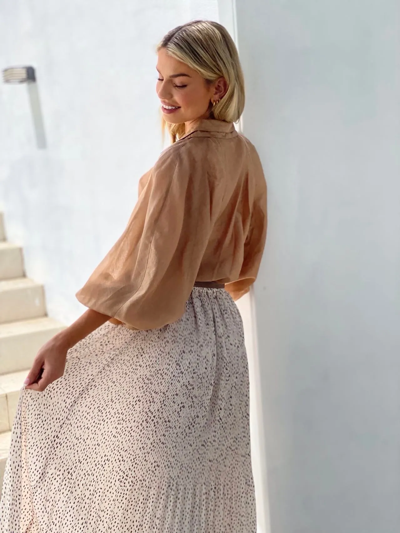 LA1261SS Leopard Pleated Midi Skirt W/belt