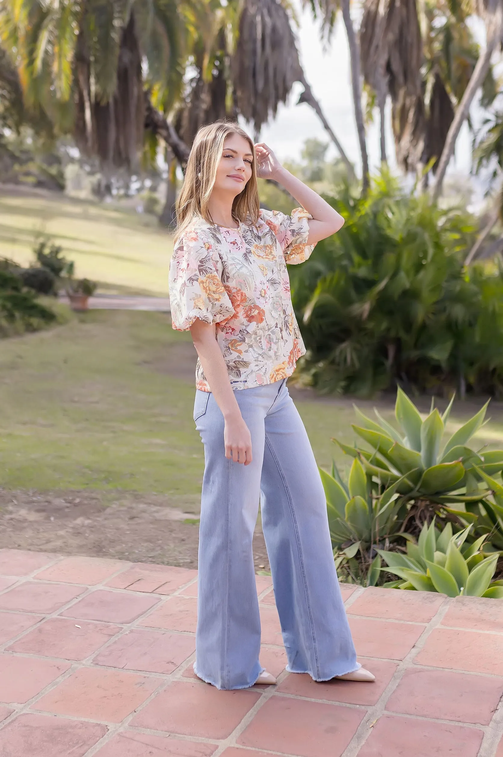 Lydia Short Puff Sleeve Floral Crochet Lace Top Sage