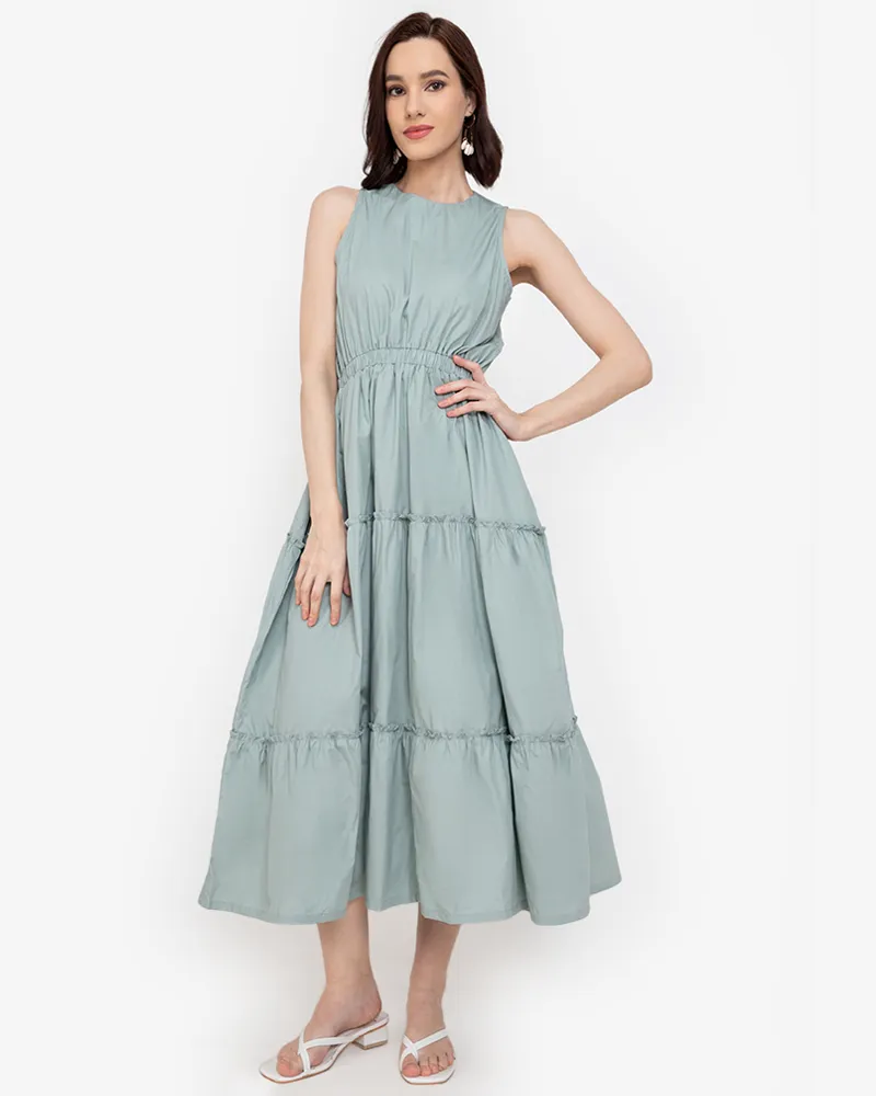 Maya Sleeveless Tiered Cotton Maxi Dress