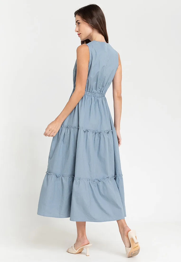 Maya Sleeveless Tiered Cotton Maxi Dress