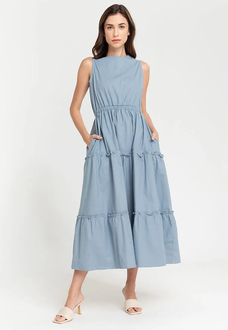 Maya Sleeveless Tiered Cotton Maxi Dress