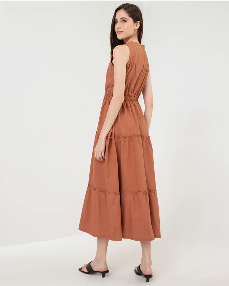 Maya Sleeveless Tiered Cotton Maxi Dress