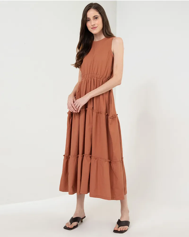 Maya Sleeveless Tiered Cotton Maxi Dress