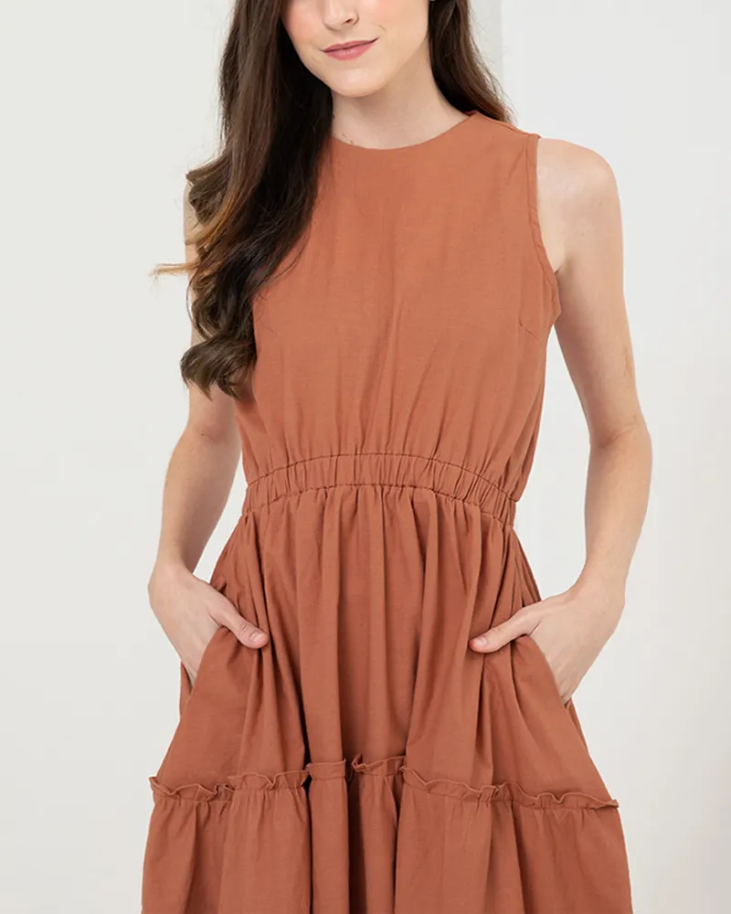 Maya Sleeveless Tiered Cotton Maxi Dress