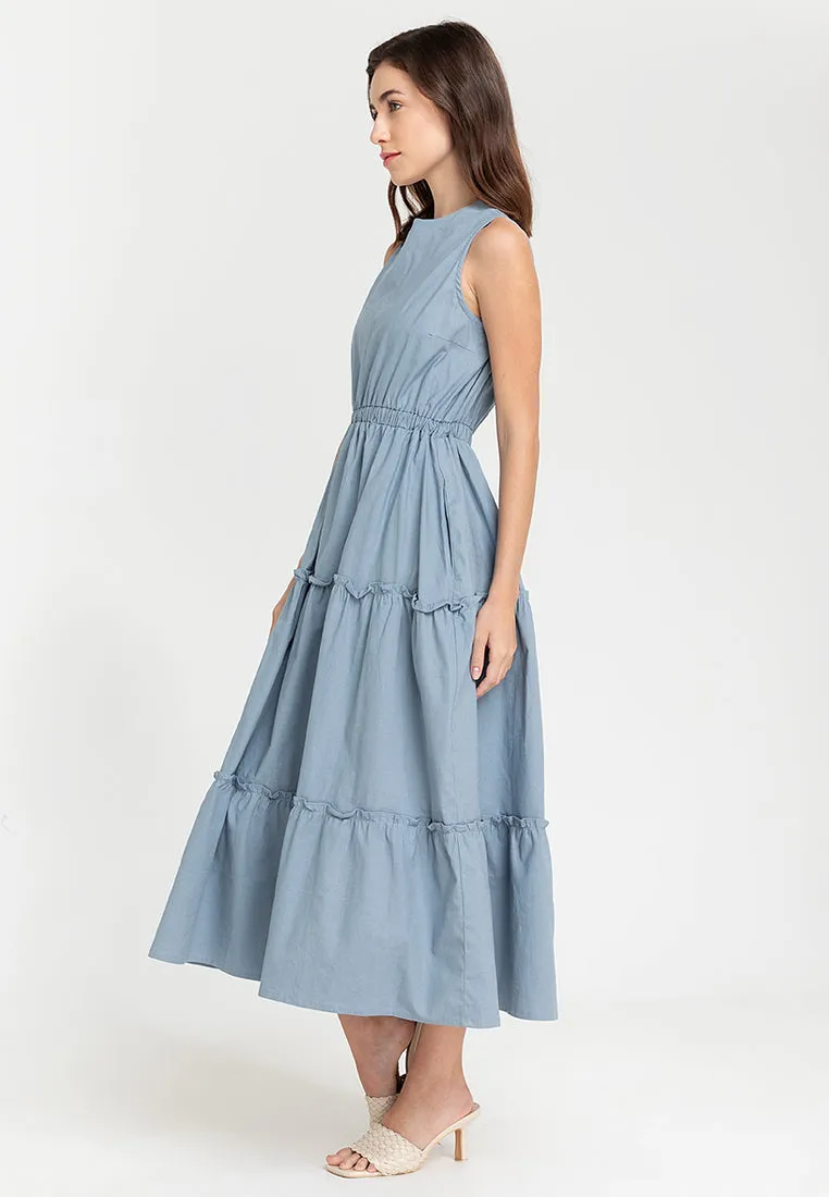 Maya Sleeveless Tiered Cotton Maxi Dress