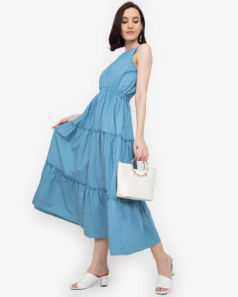 Maya Sleeveless Tiered Cotton Maxi Dress