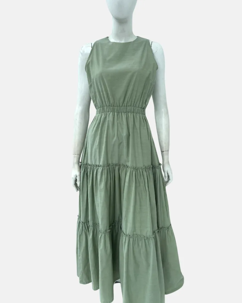 Maya Sleeveless Tiered Cotton Maxi Dress