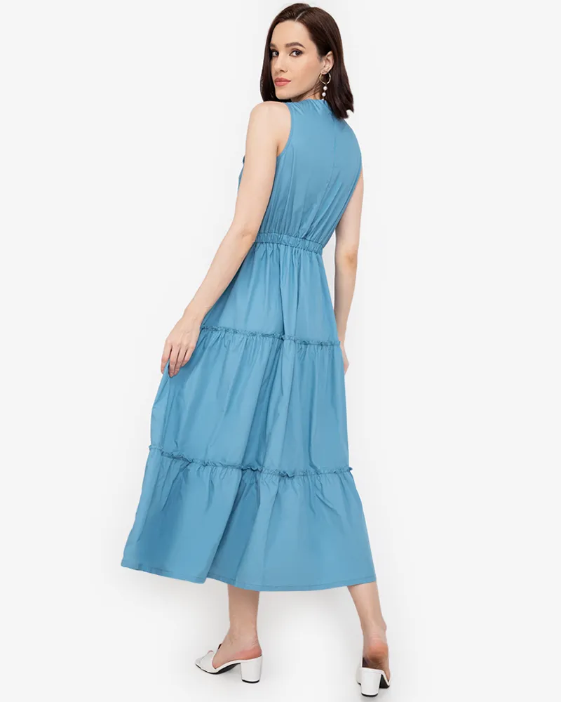Maya Sleeveless Tiered Cotton Maxi Dress