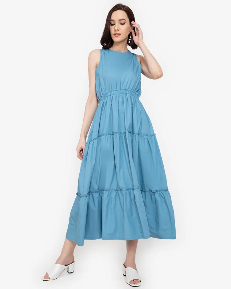 Maya Sleeveless Tiered Cotton Maxi Dress