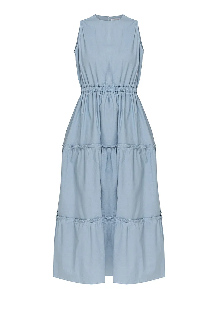Maya Sleeveless Tiered Cotton Maxi Dress