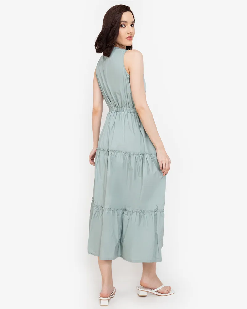 Maya Sleeveless Tiered Cotton Maxi Dress