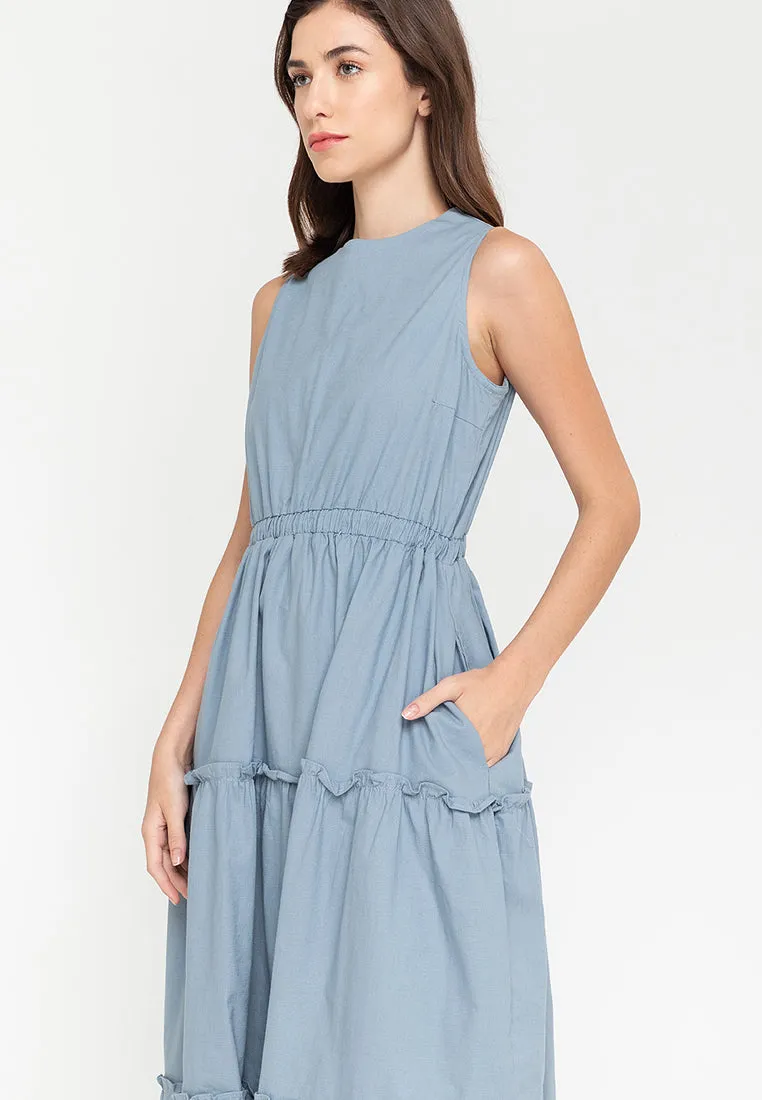 Maya Sleeveless Tiered Cotton Maxi Dress