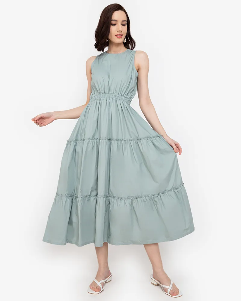 Maya Sleeveless Tiered Cotton Maxi Dress
