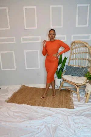 Mindy Long Sleeve Midi-Orange