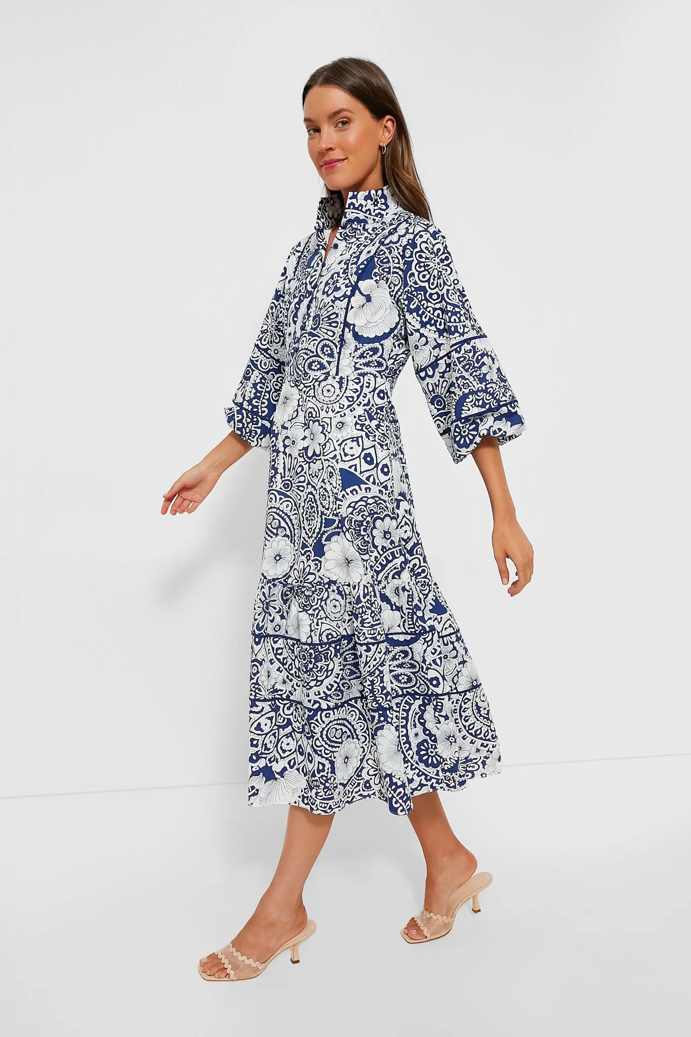 Navy and White Floral Hillsborough Midi Dress