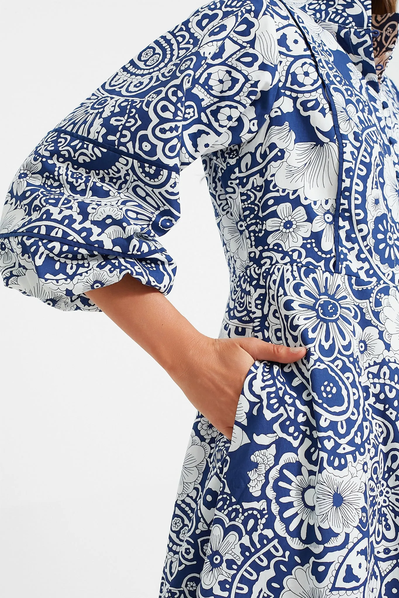 Navy and White Floral Hillsborough Midi Dress