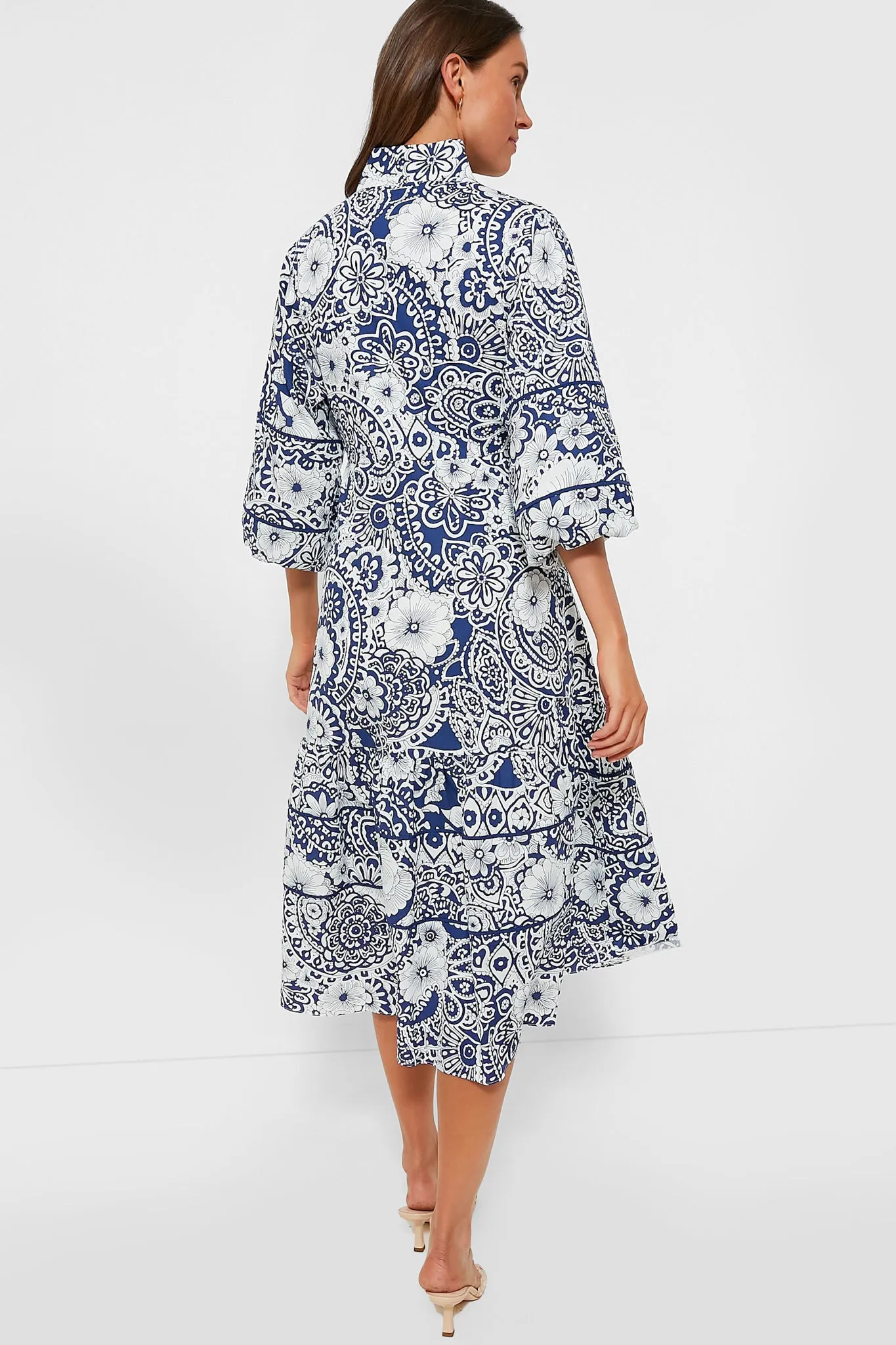 Navy and White Floral Hillsborough Midi Dress