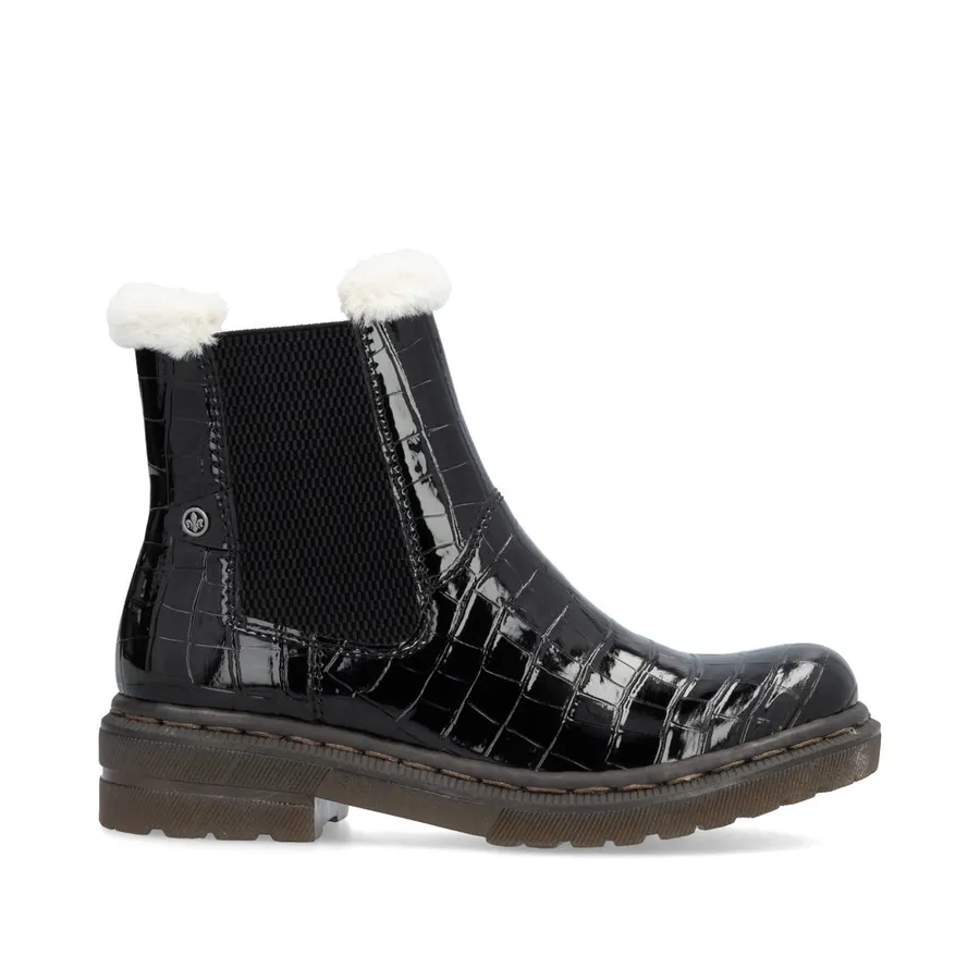 Rieker Ladies Black Patent Warm-Lined Gum Sole Ankle Boot 78250-00
