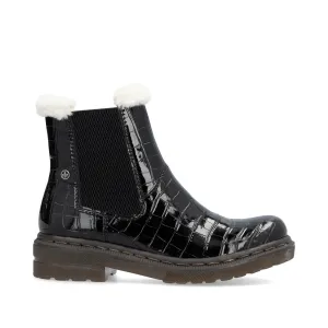 Rieker Ladies Black Patent Warm-Lined Gum Sole Ankle Boot 78250-00