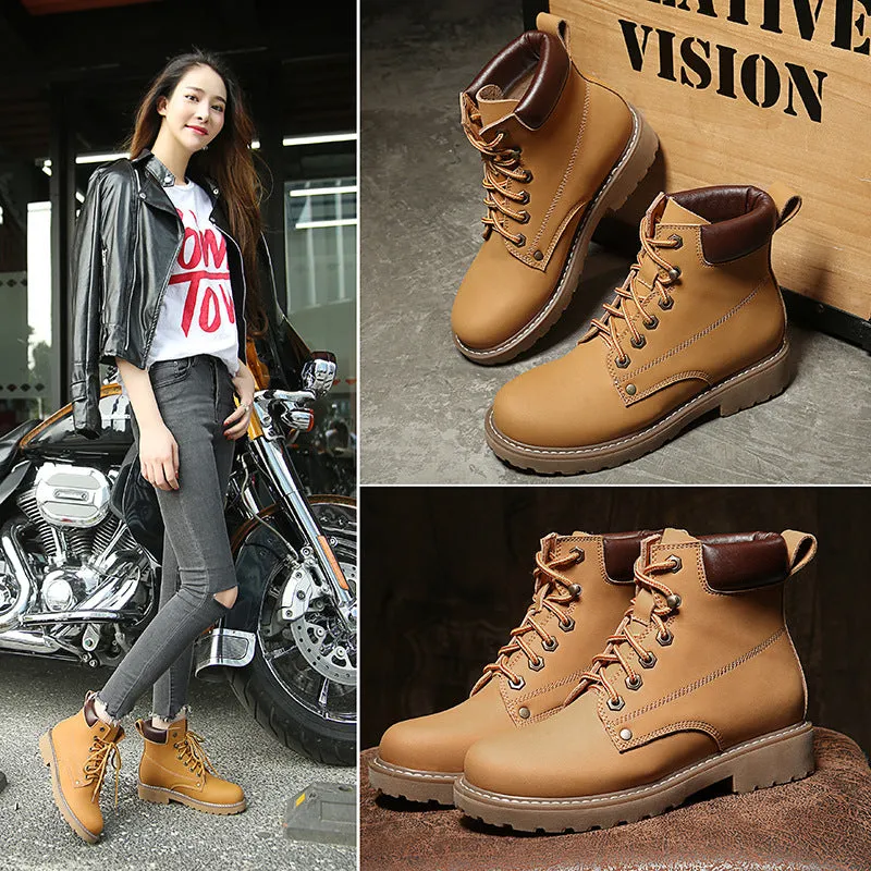 Round Toe Lace Up Martin Short Flat Boots