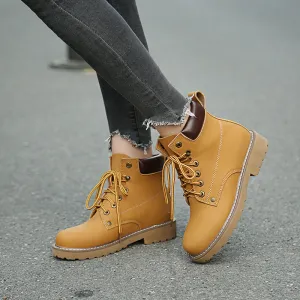 Round Toe Lace Up Martin Short Flat Boots