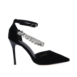 Sophisticated Black Velvet Ankle Strap Heels | 461K-C