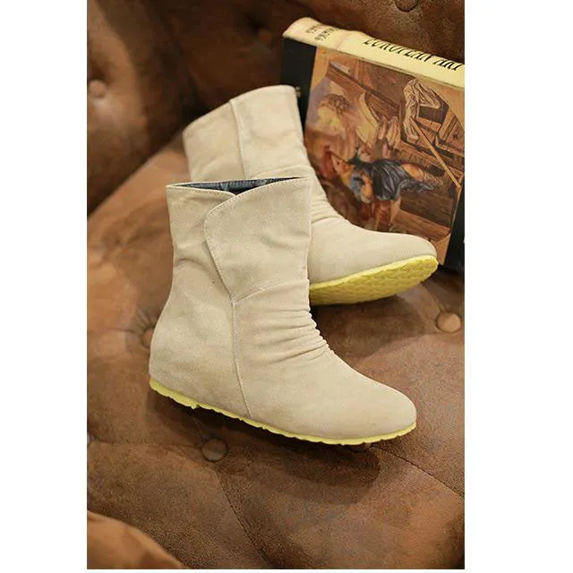 Suede Round Toe Inside Heels Short Boots