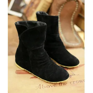 Suede Round Toe Inside Heels Short Boots