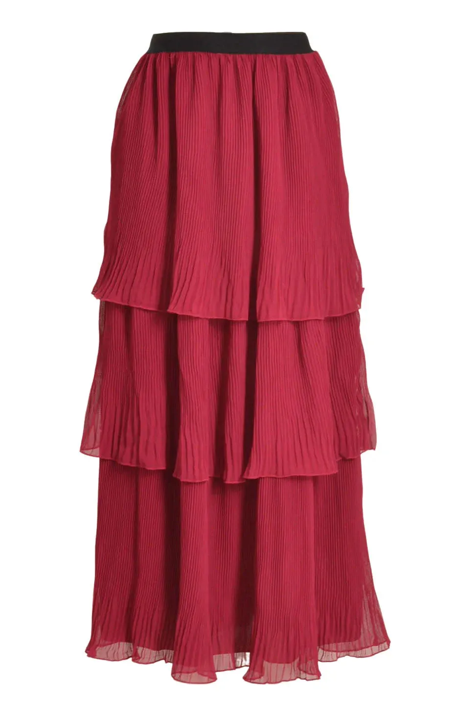 Tiered Plisse Maxi Skirt