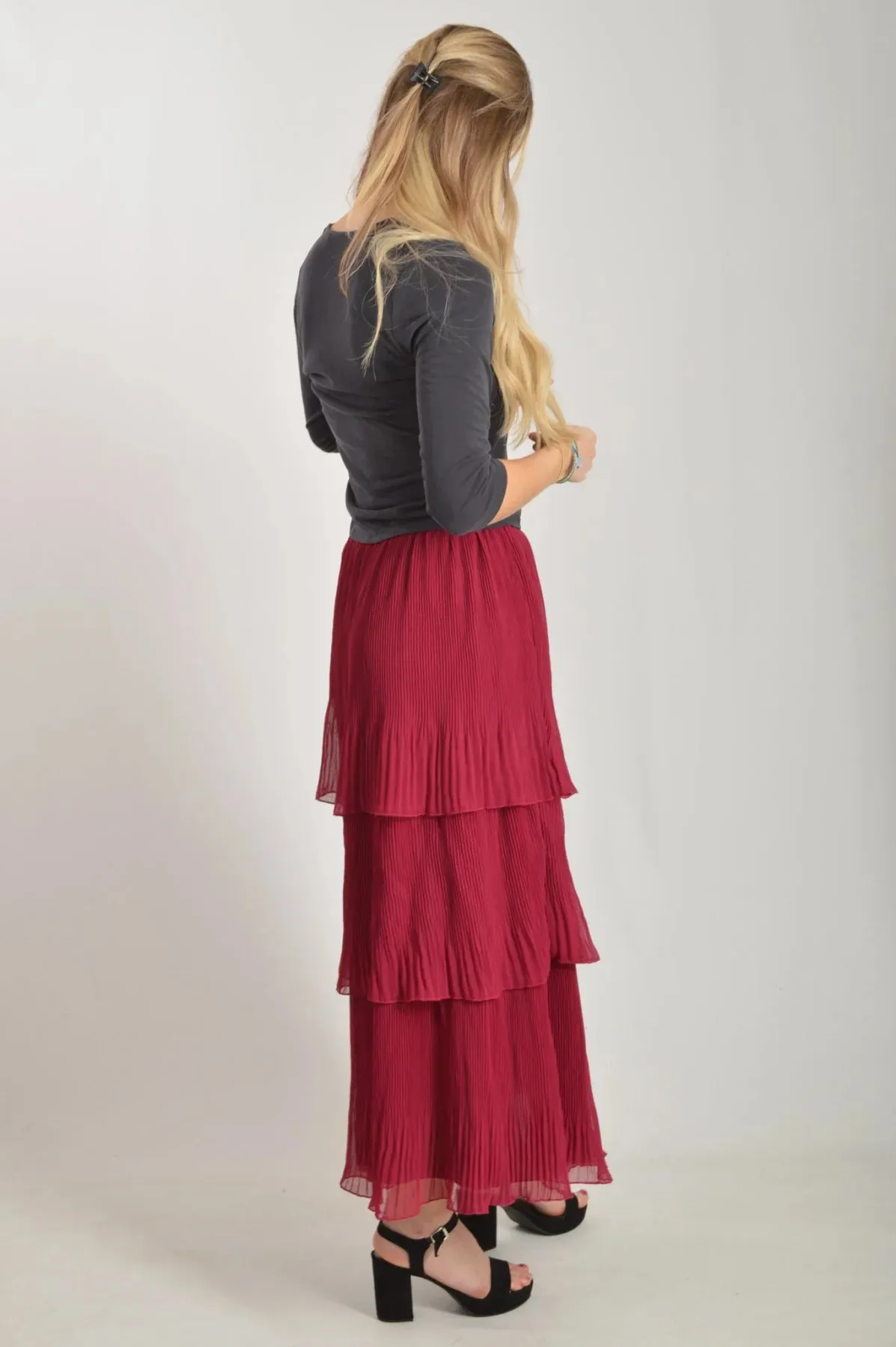 Tiered Plisse Maxi Skirt