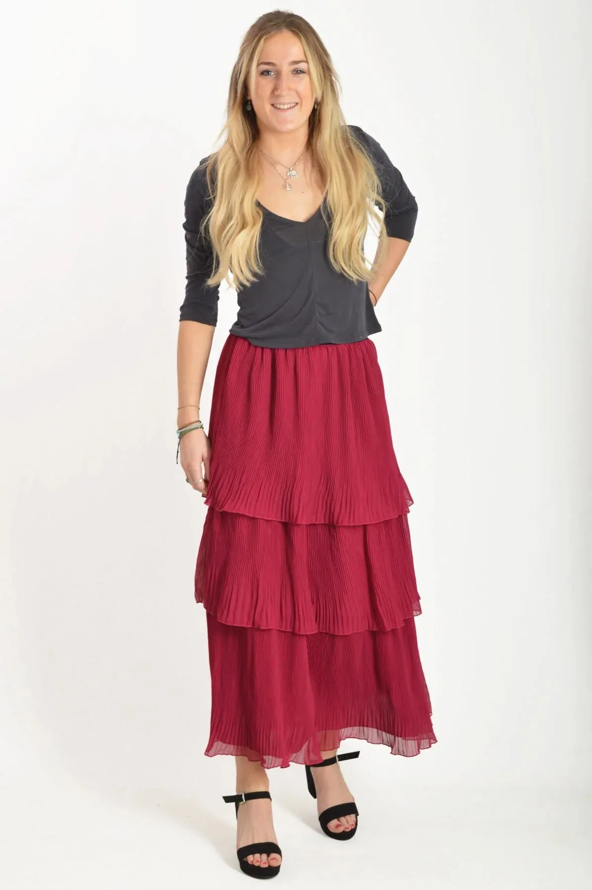 Tiered Plisse Maxi Skirt