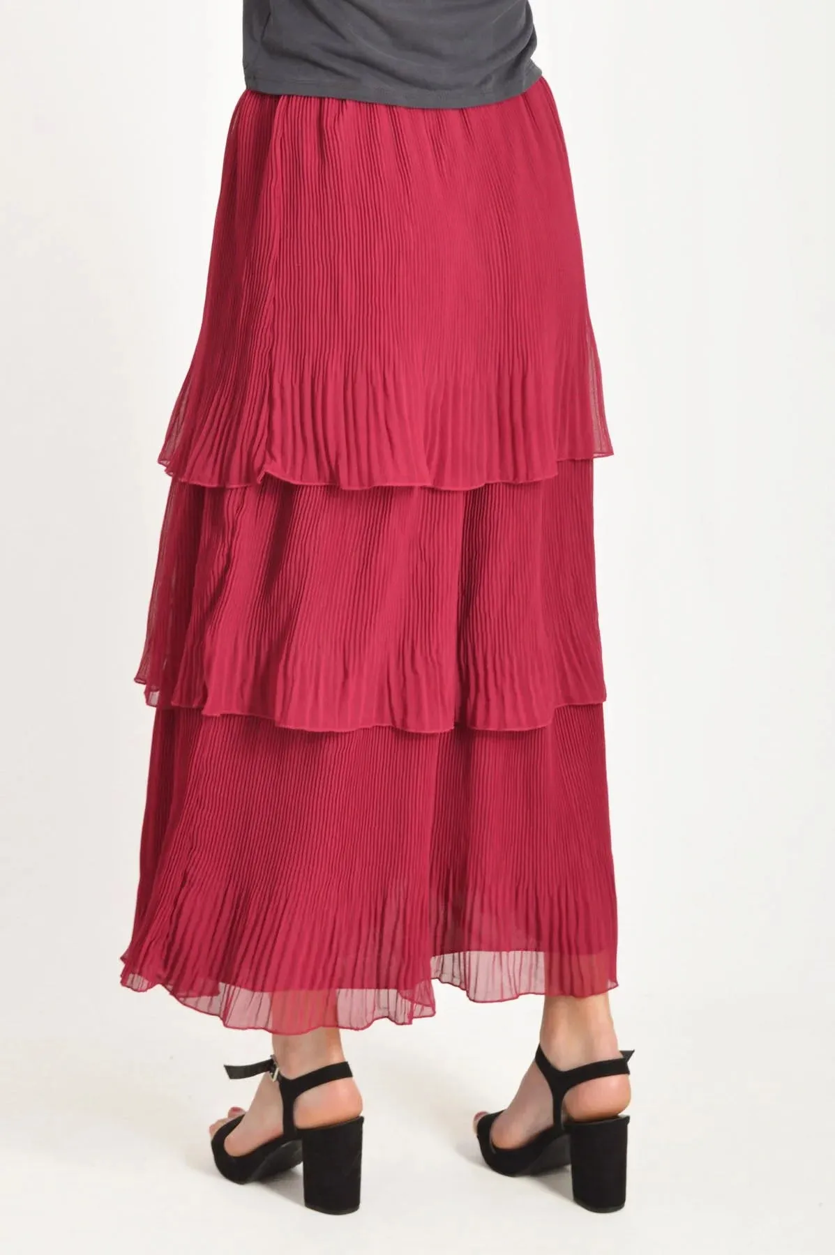 Tiered Plisse Maxi Skirt