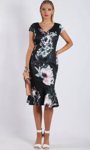 VS0019-2TB Scuba Floral Cap Sleeve Midi Dress (Pack)