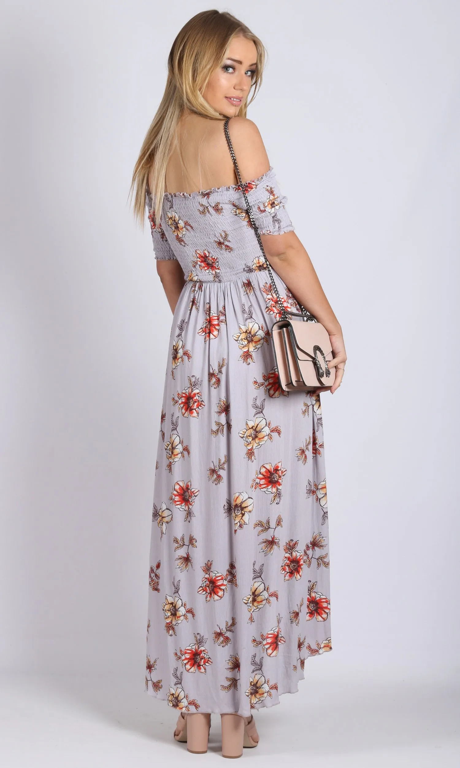 XW16111SS Shirring Off shoulder dress with Split (Pack) On Sale